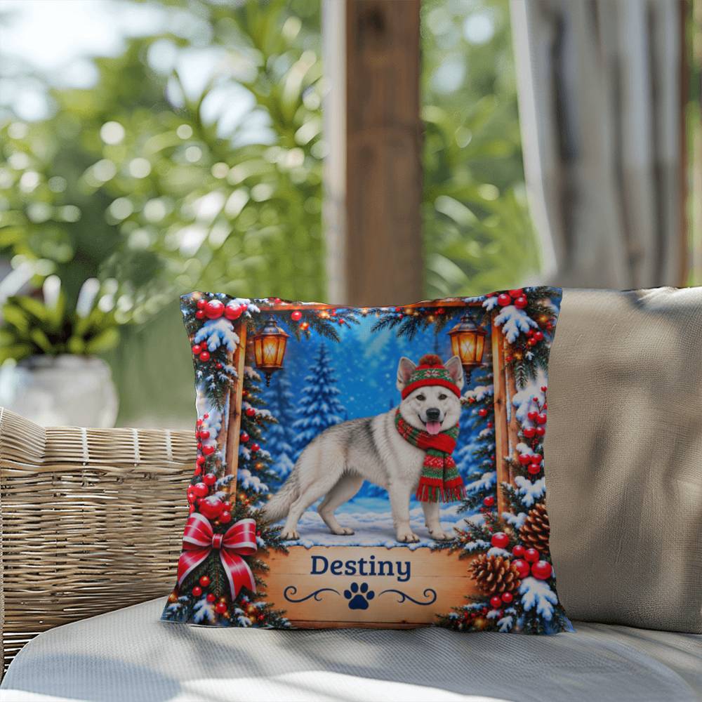 German Shepherd (White Coat, Soft Gray Shading) - Personalized Winter Pillow, Custom Name Gift - MySisterIsAsurvor
