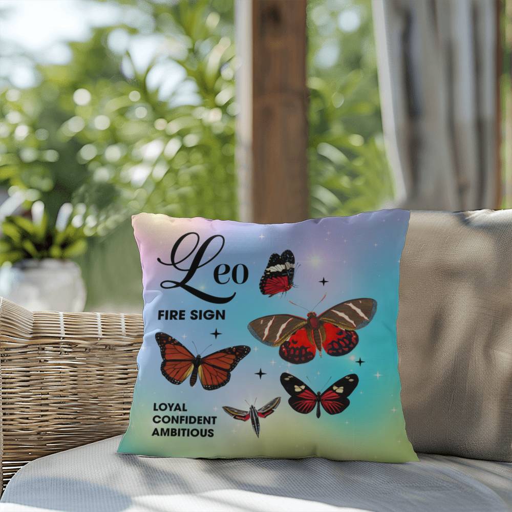 Leo Butterfly Indoor/Outdoor Pillow – Zodiac Astrology Decor, Boho Accent for Home & Patio