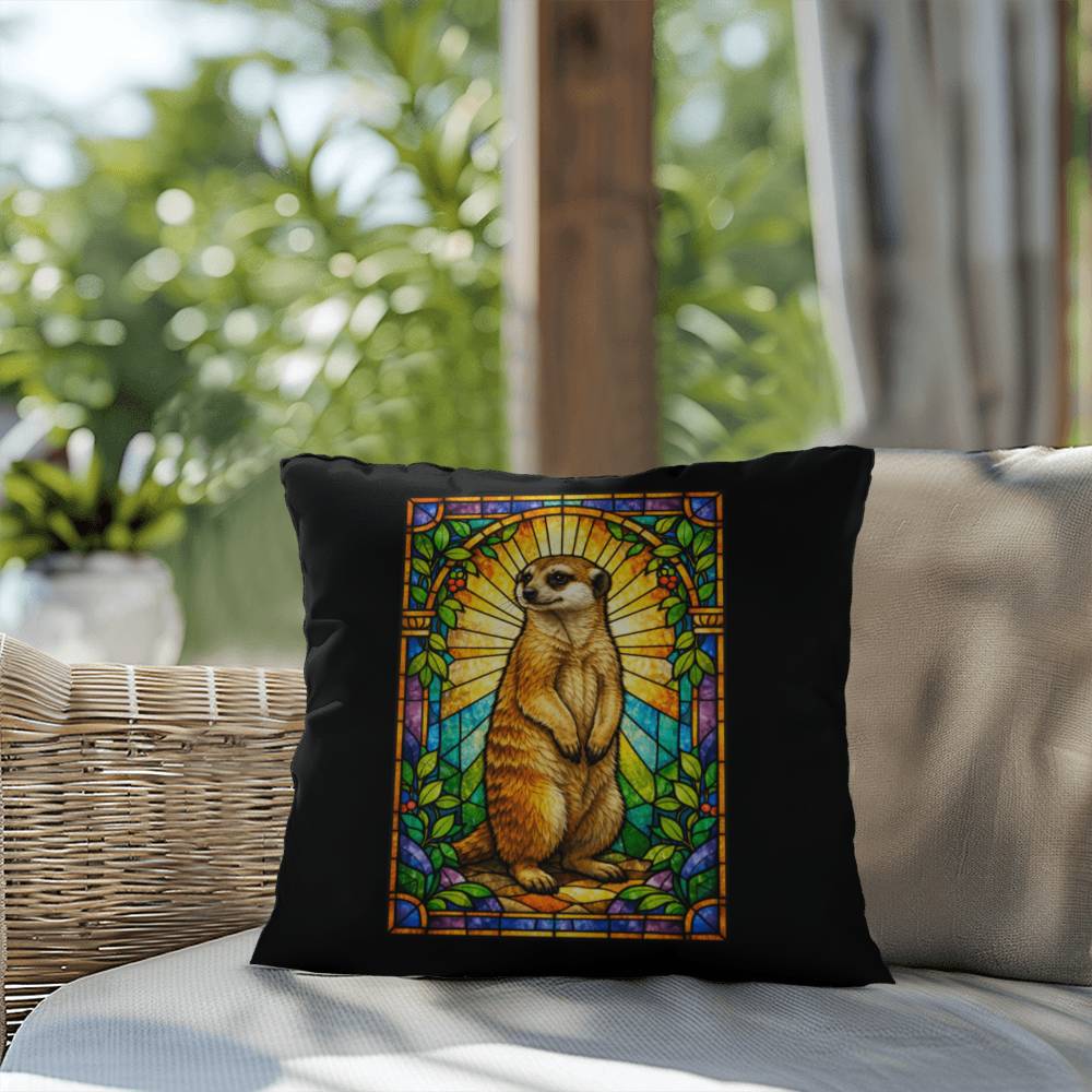 Shop our premium meerkat stained glass style throw pillow from MySisterIsASurvivor.