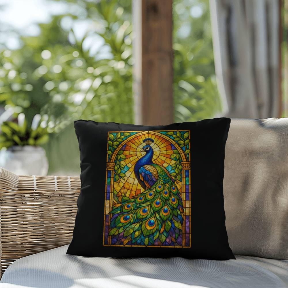 Shop our premium peacock stained glass style throw pillow from MySisterIsASurvivor.