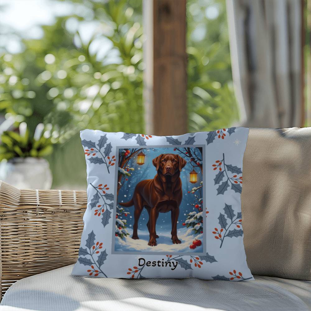 Labrador Retriever Chocolate Pillow - Holiday Labrador pillow, indoor/outdoor dog throw, seasonal accent
