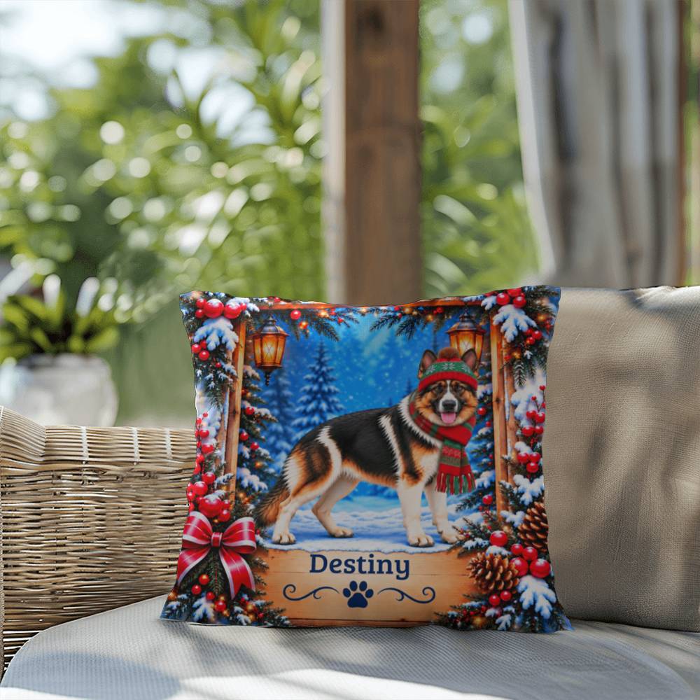 German Shepherd (Panda Piebald) - Personalized Winter Throw Pillow, Custom Name Gift for Dog Lovers
