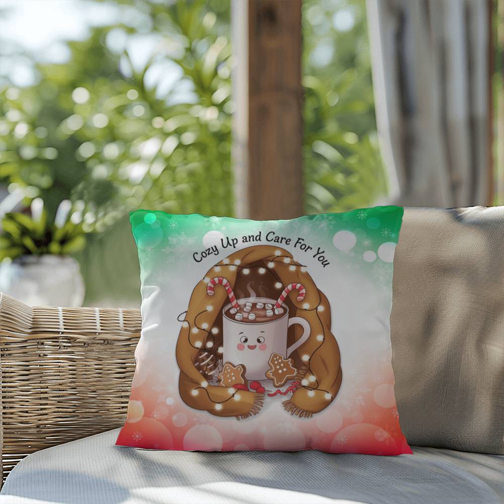 Cozy Up and Care for You Throw Pillow - Christmas self-care holiday comfort decorative pillow
