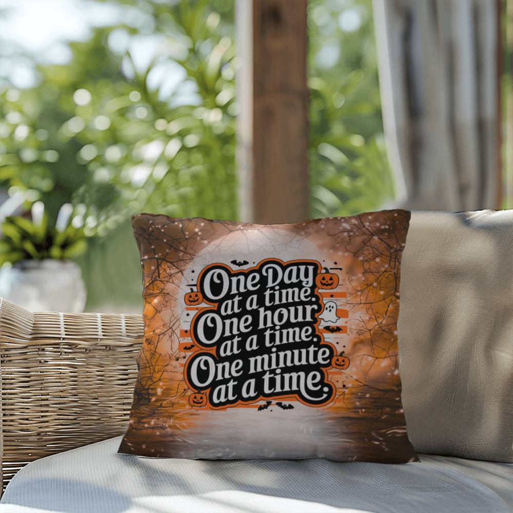 Mental health indoor/outdoor pillow with “One Day At A Time” for self-care and coping