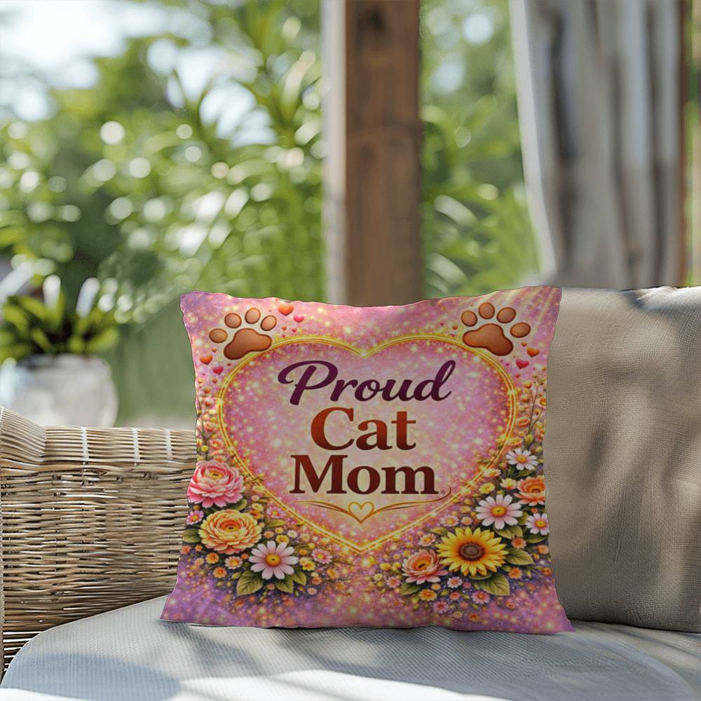 Shop our premium proud cat mom throw pillow from MySisterIsASurvivor.