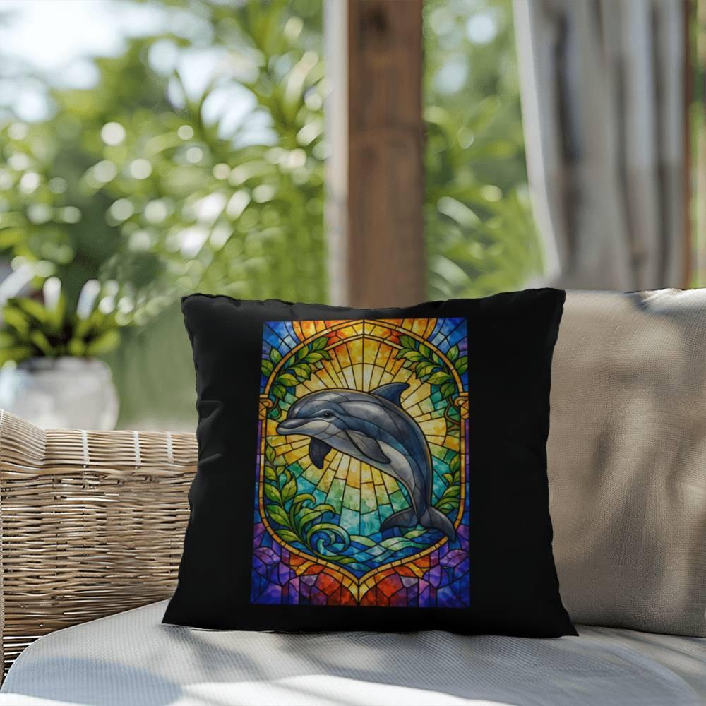 Shop our premium dolphin stained glass style throw pillow from MySisterIsASurvivor.