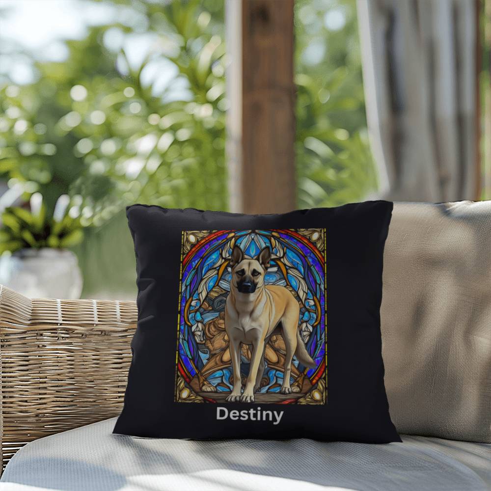 Belgian Malinois (Cream) Indoor/Outdoor Pillow - Personalized Stained Glass Dog Tribute & Comfort Gift