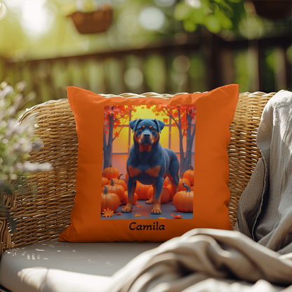 Blue Rottweiler indoor outdoor throw pillow with durable fabric, perfect home décor for dog lovers