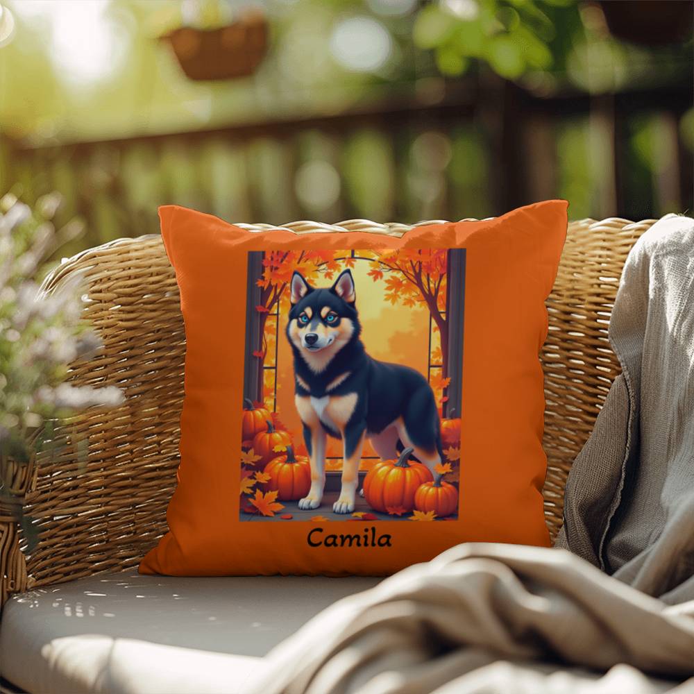 Siberian Husky Black & Tan Coat (Blue Eyes) Pillow, Personalized Indoor Dog Cushion for Husky Fans
