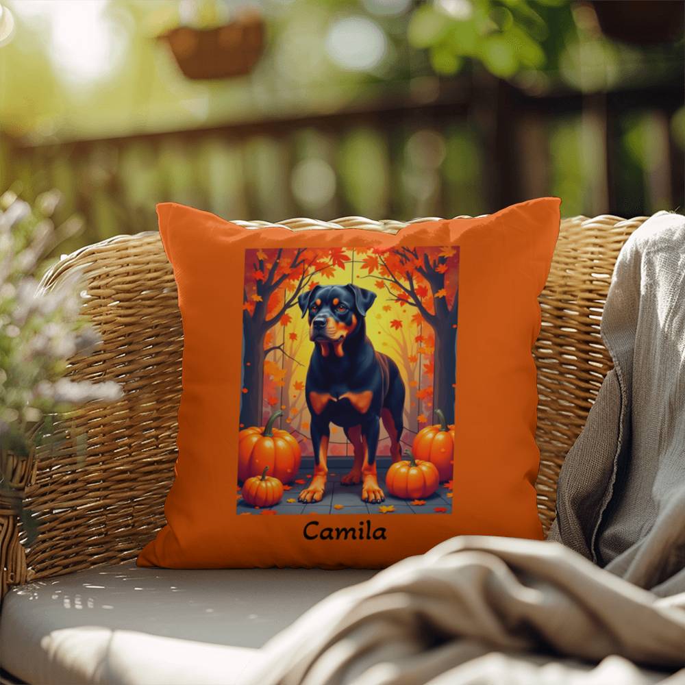 Rottweiler Black & Tan Coat Pillow, Personalized Indoor Dog Cushion, Water-Resistant Pet Gift