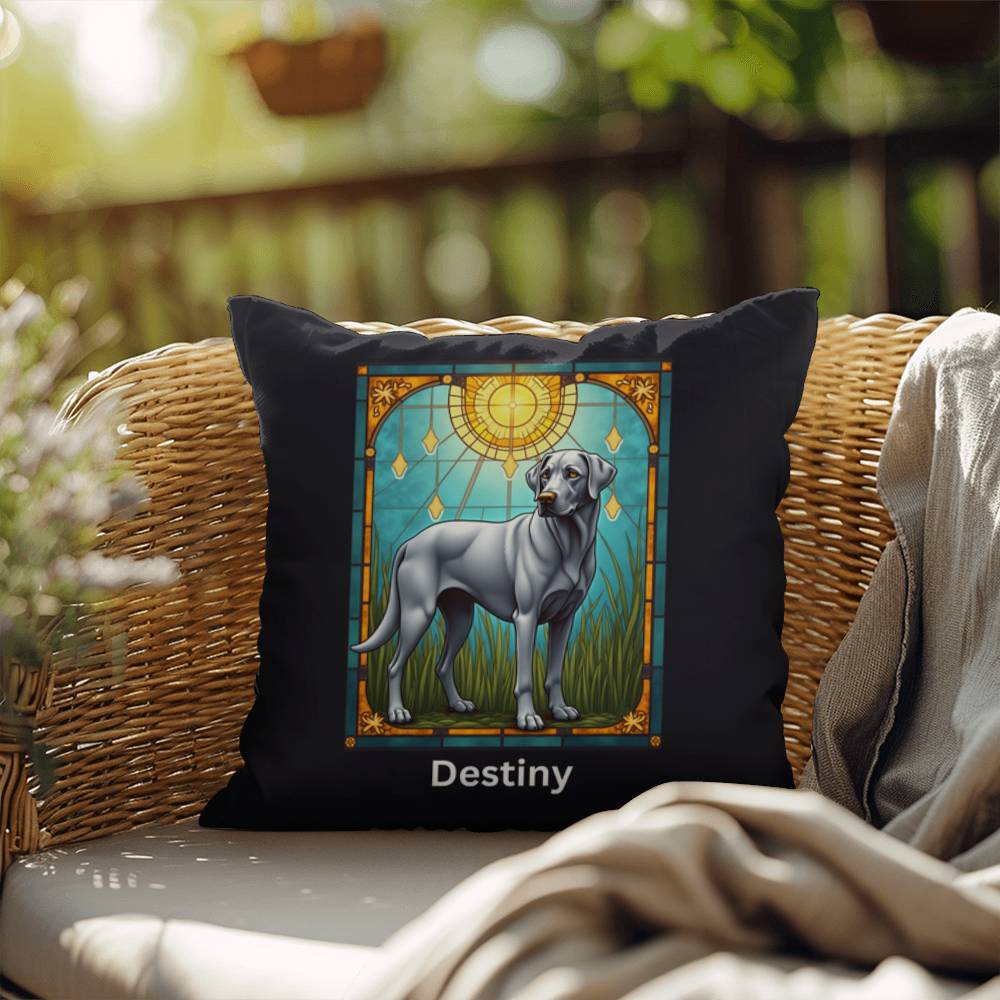 Silver Labrador Retriever Pillow, personalized stained glass gift for indoor/outdoor décor