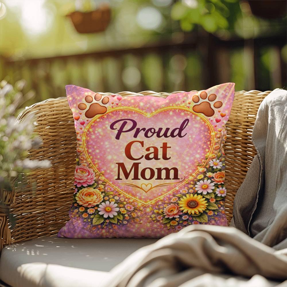 Shop our premium proud cat mom throw pillow from MySisterIsASurvivor.