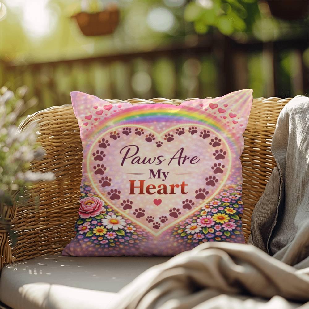 Shop our premium paws are my heart throw pillow from MySisterIsASurvivor.