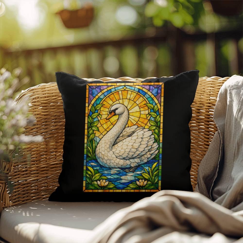 Shop our premium swan stained glass style throw pillow from MySisterIsASurvivor.