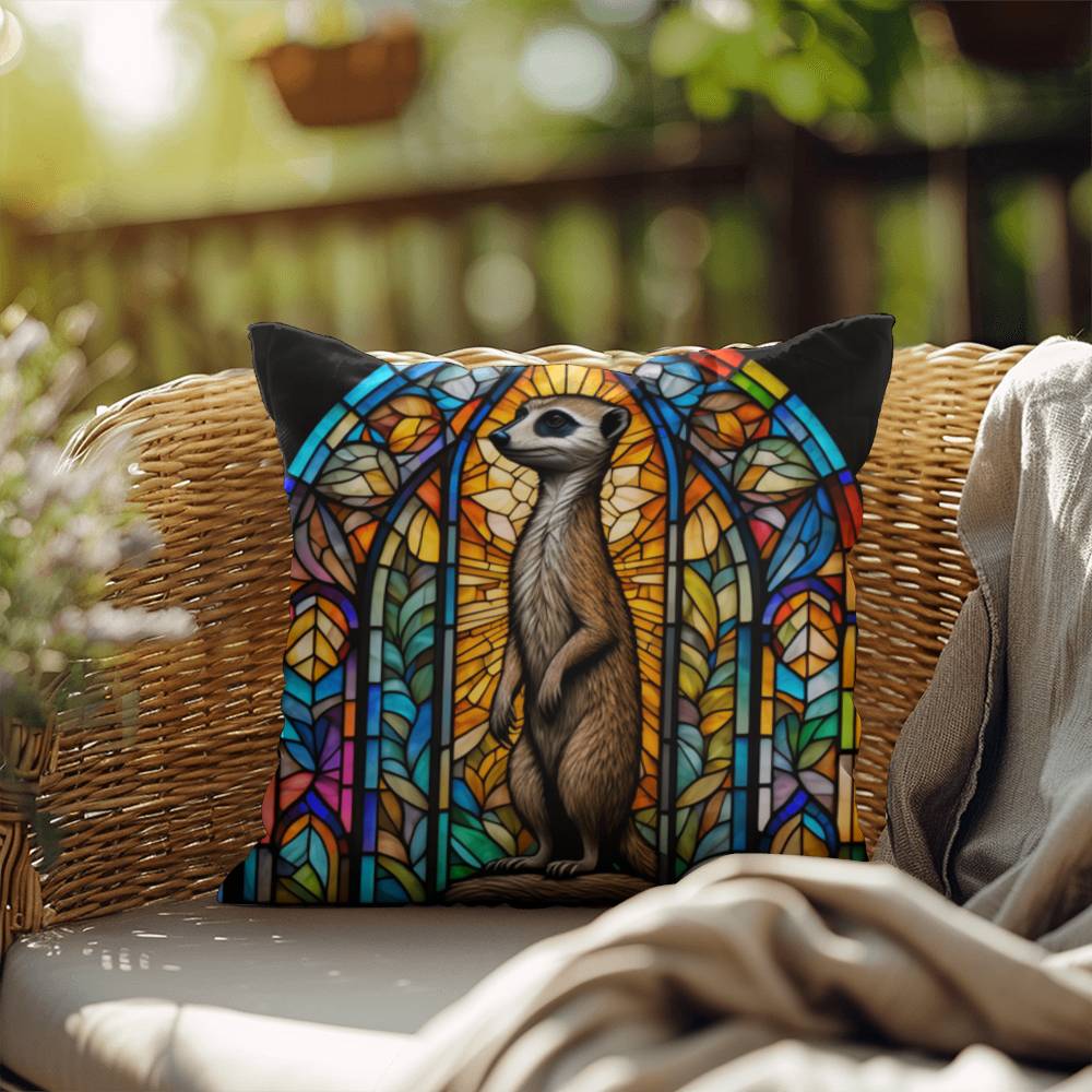 Meerkat stained glass throw pillow, desert wildlife decor, indoor outdoor home accent pillow