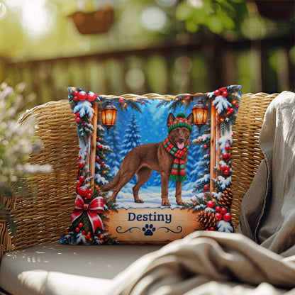 Belgian Malinois (Liver-Chocolate Coat) - Personalized Winter Pillow, Custom Dog Name Gift
