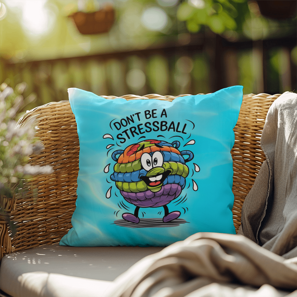 Personalized "Don’t Be A Stress Ball" indoor/outdoor pillow, mental health support cushion for anxiety relief.