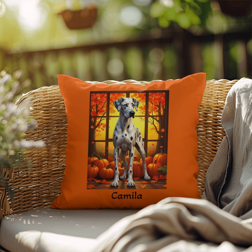 Great Dane (Harlequin) Throw Pillow - Personalized Indoor/Outdoor Dog Cushion, Gentle Giant Gift