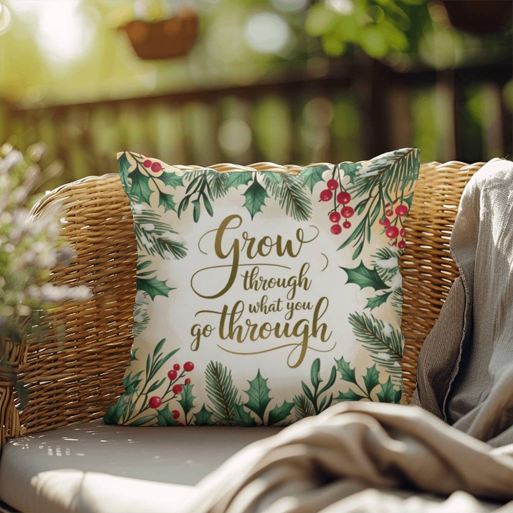 Grow Through What You Go Through Throw Pillow - Encouraging holiday pillow for healing