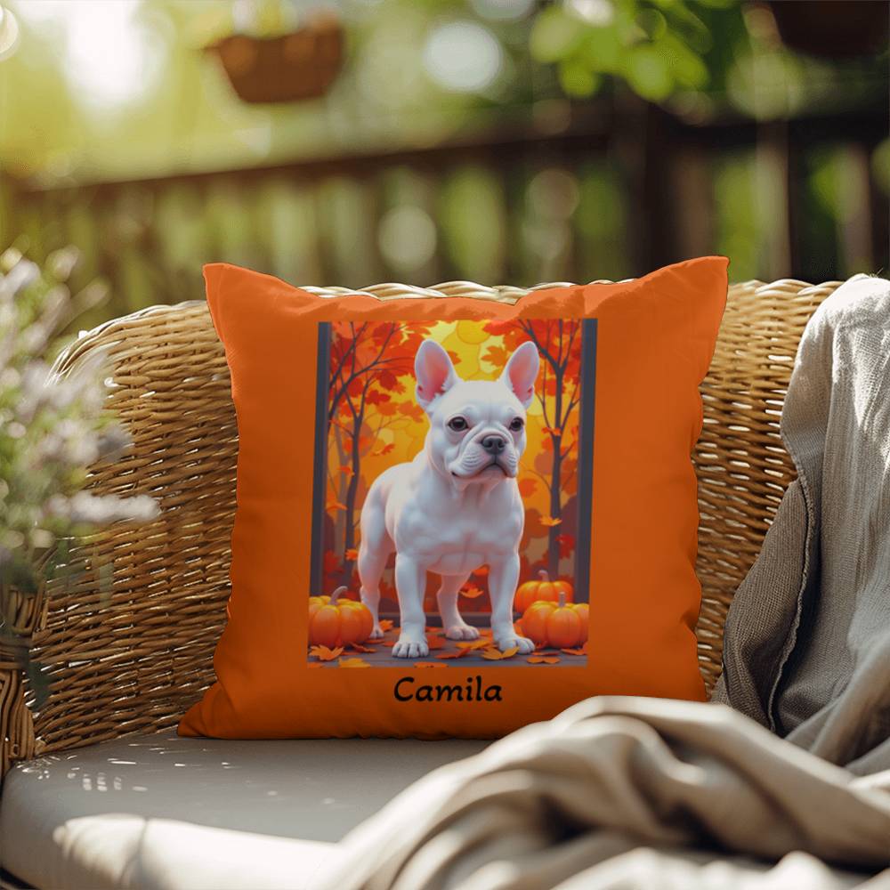 White French Bulldog pillow, personalized indoor outdoor dog cushion, custom Frenchie decor - MySisterIsASurvivor