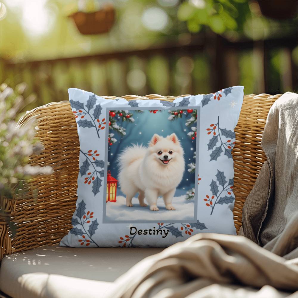 Pomeranian White Pillow - Winter Pomeranian throw pillow, indoor dog accent, cozy home decor
