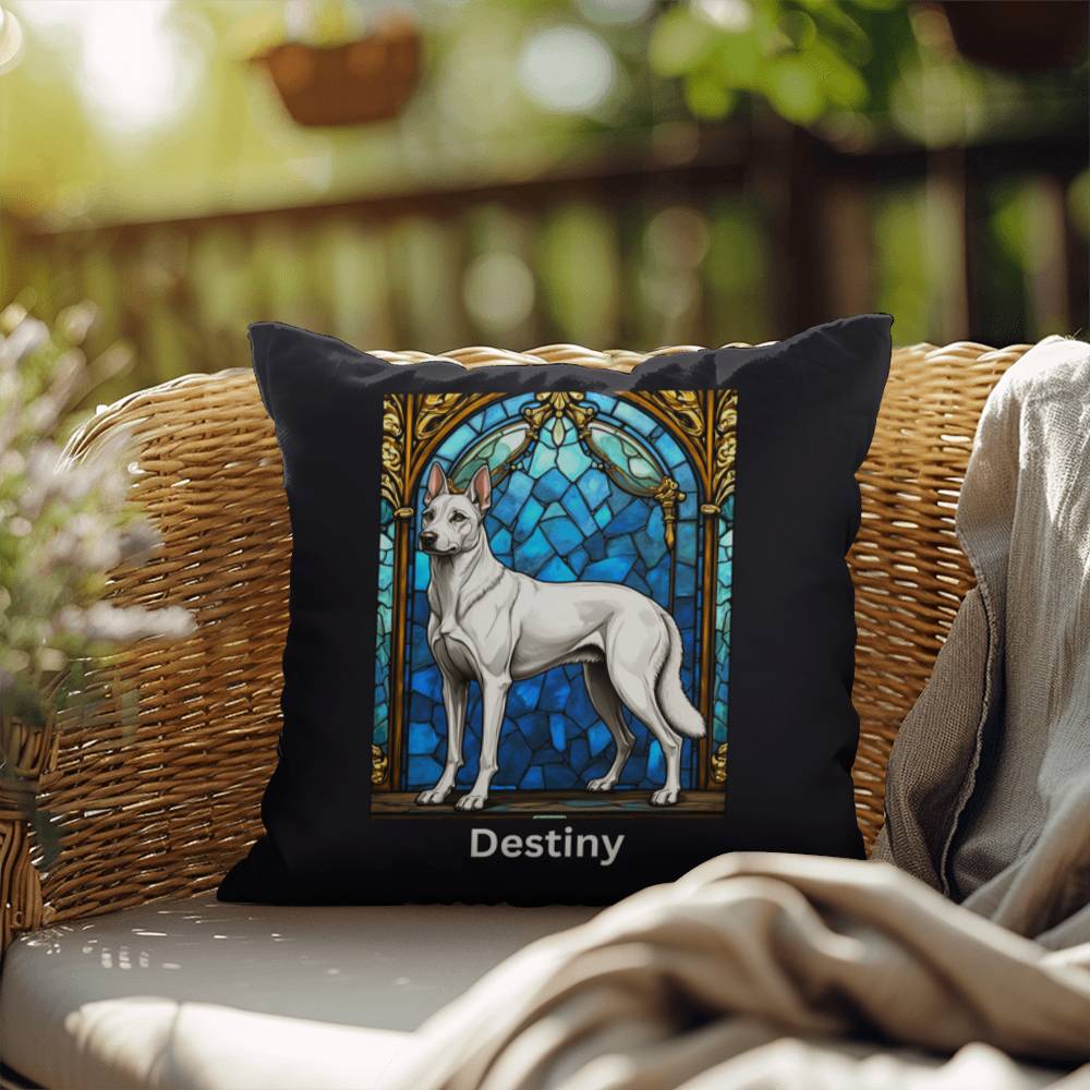 Belgian Malinois (White) Indoor/Outdoor Pillow - Personalized Stained Glass Dog Tribute & Comfort Gift