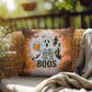 Ghost-themed indoor/outdoor Halloween pillow with “I’m Just Here For The Boos” for fun décor