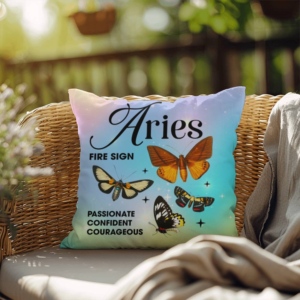 Aries Butterfly Indoor/Outdoor Pillow – Zodiac Astrology Decor, Boho Accent for Home & Patio