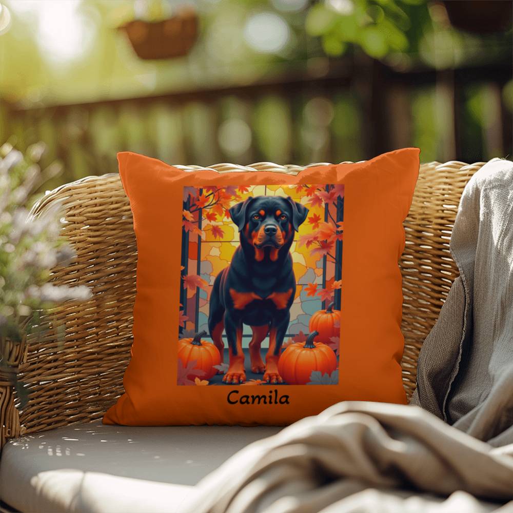 Rottweiler Black & Rust Coat Pillow, Personalized Indoor Outdoor Dog Cushion, Water-Resistant