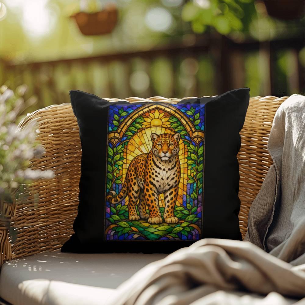 Shop our premium leopard stained glass style throw pillow from MySisterIsASurvivor.