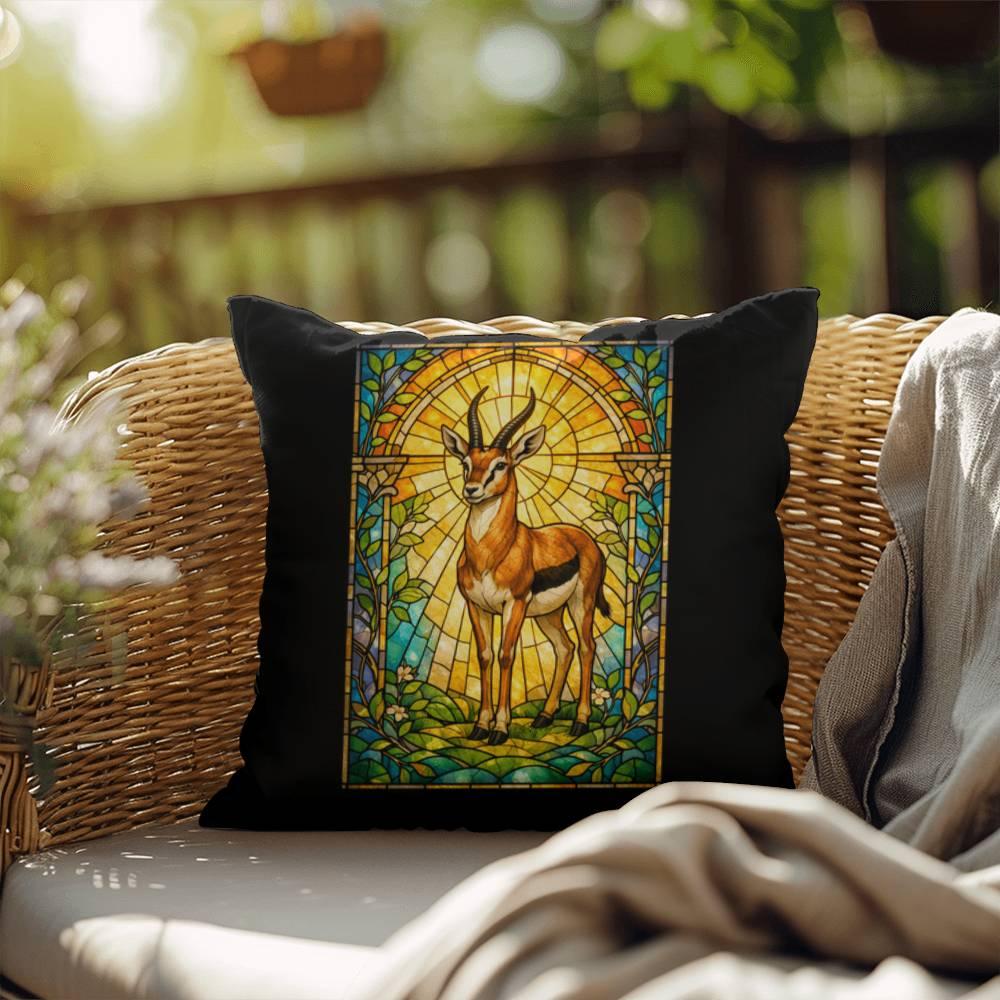 Shop our premium gazelle stained glass style throw pillow from MySisterIsASurvivor.