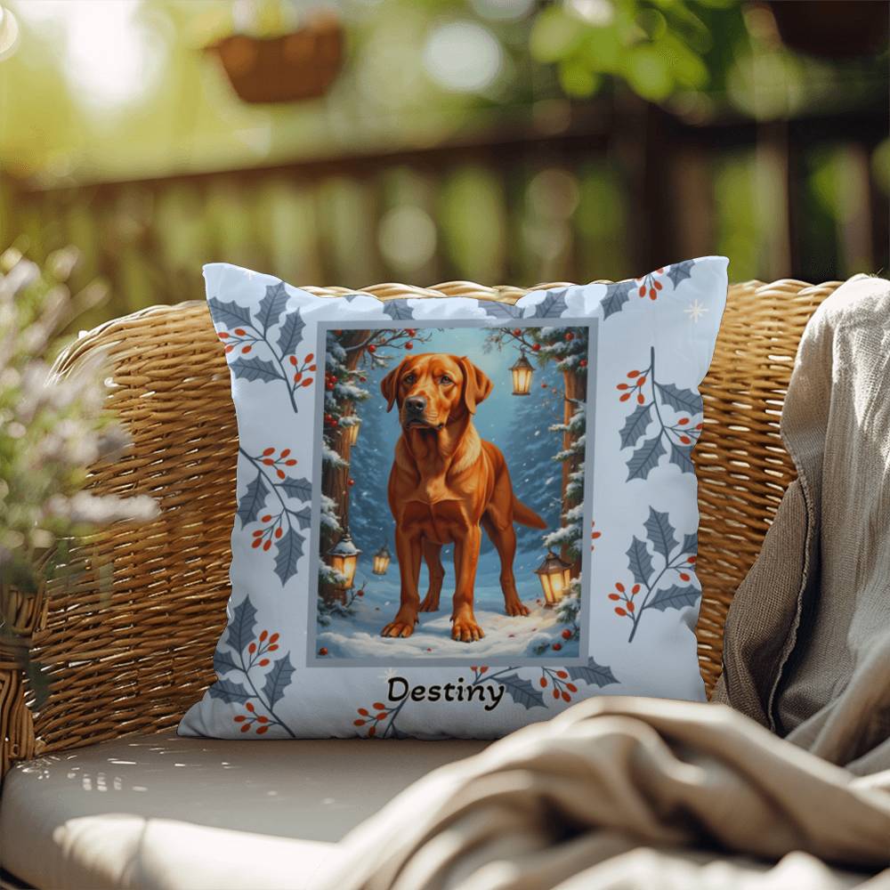 Labrador Retriever Fox Red Pillow - Winter Lab pillow, festive dog home decor, personalized throw accent