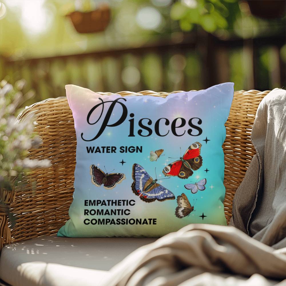 Pisces Butterfly Indoor/Outdoor Pillow – Zodiac Astrology Decor, Boho Accent for Home & Patio