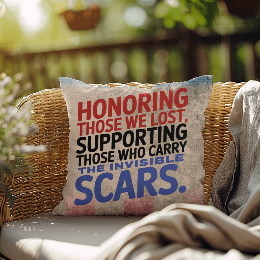 Honoring Those We Lost custom tribute pillow for military remembrance, Memorial Day, and PTSD mental health support