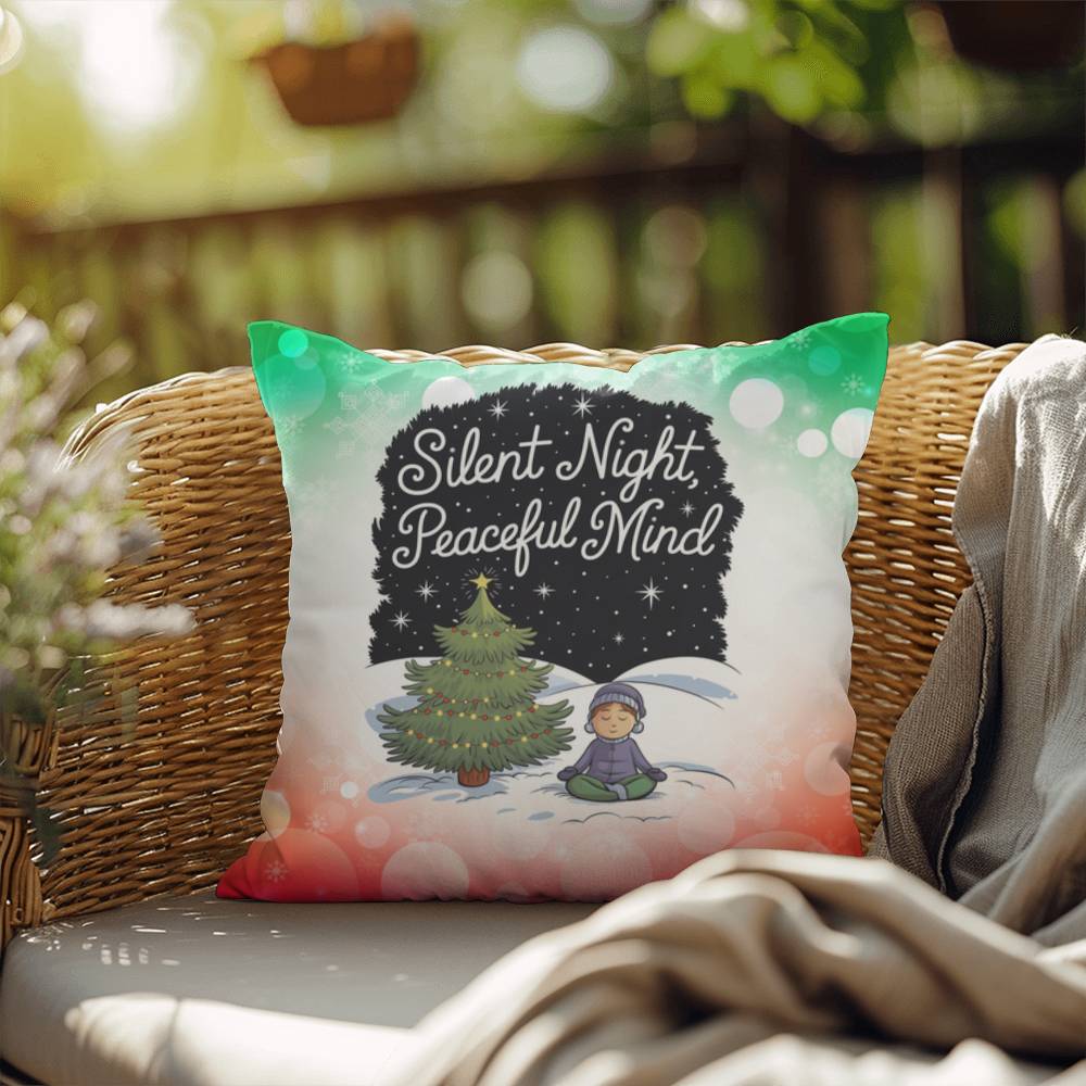Silent Night, Peaceful Mind Throw Pillow - Calm holiday mental health Christmas gift pillow