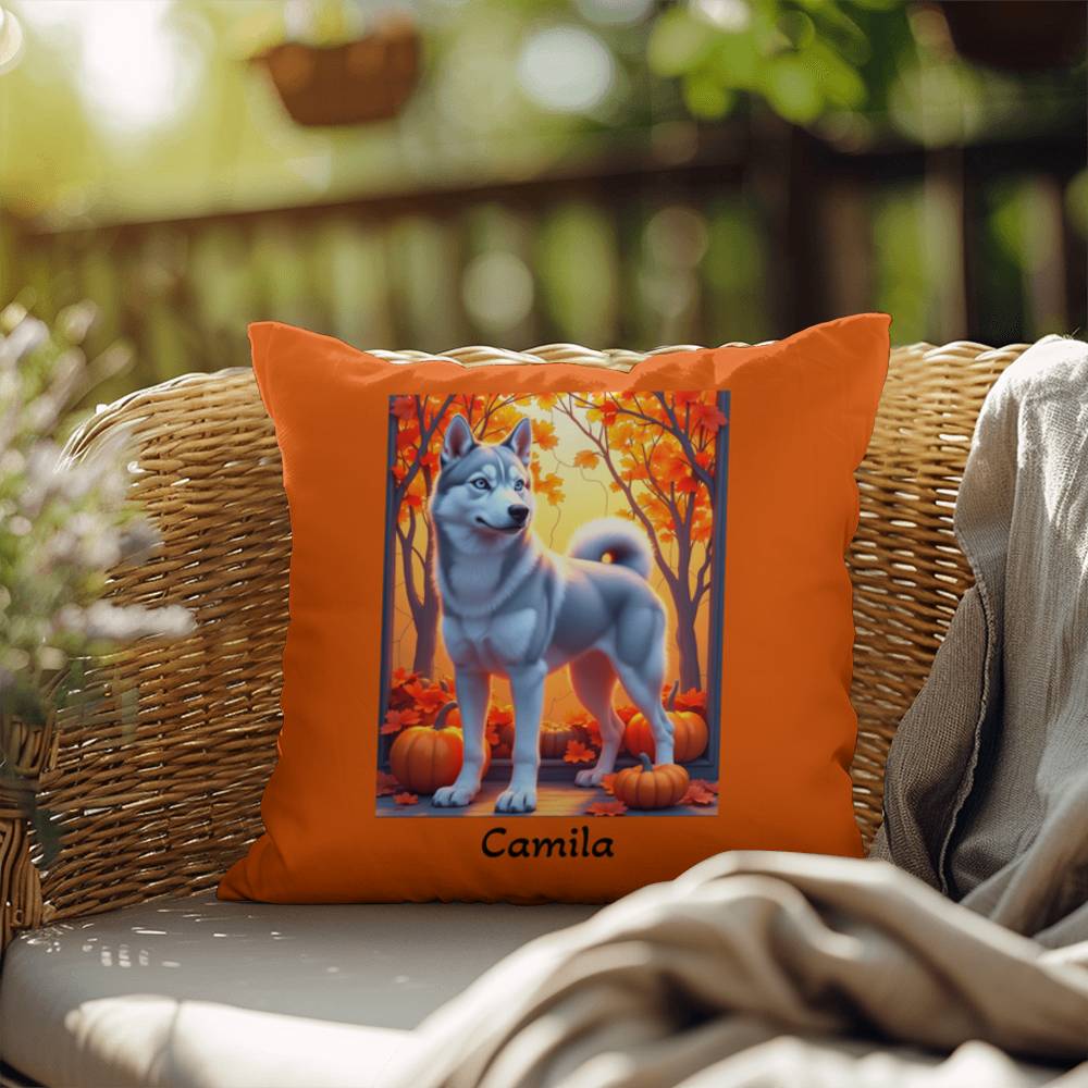 Silver Siberian Husky pillow blue eyes, personalized indoor outdoor dog cushion, home accent - MySisterIsASurvivor