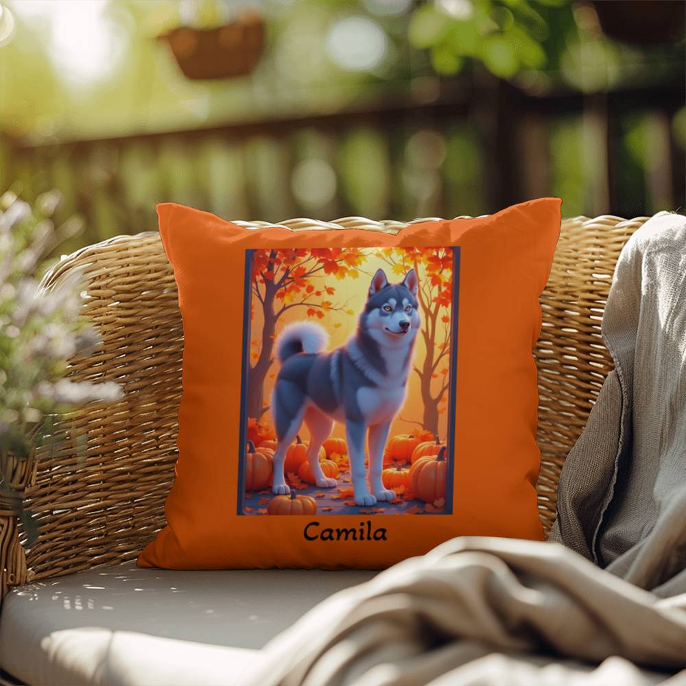 Dark Grey Husky amber eyes pillow, personalized indoor outdoor dog cushion for Husky lovers - MySisterIsASurvivor