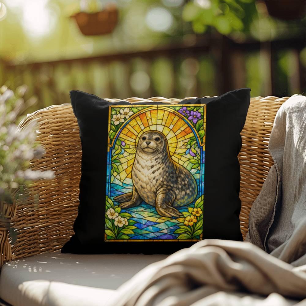Shop our premium seal stained glass style throw pillow from MySisterIsASurvivor.