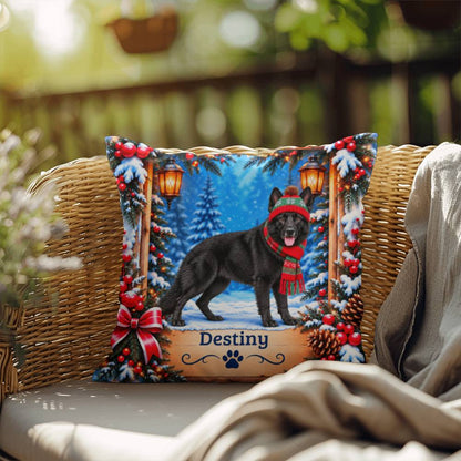 German Shepherd (Black Coat) - Personalized Winter Throw Pillow for GSD-Loving Homes