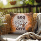 Halloween-themed indoor/outdoor throw pillow with “Boo Crew,” perfect for spooky home décor