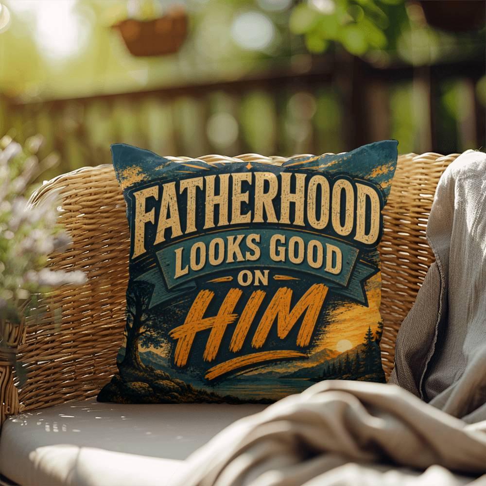 Shop our premium fatherhood looks good on him throw pillow from MySisterIsASurvivor.