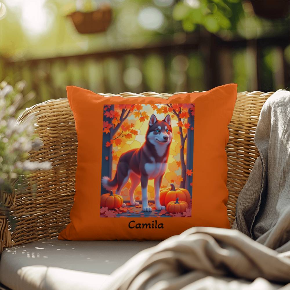 Dark Red Husky blue eyes pillow, custom indoor outdoor Husky dog cushion, home accent - MySisterIsASurvivor
