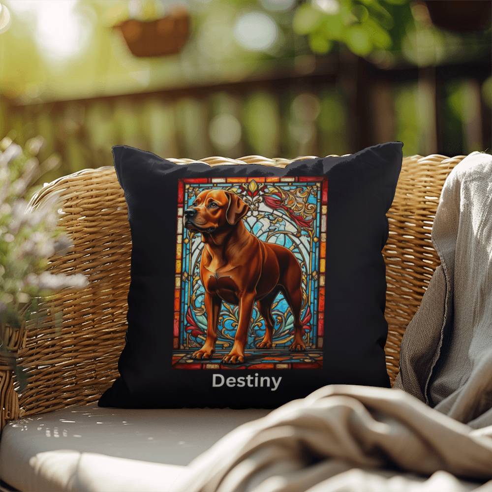 Rottweiler (Red) Indoor/Outdoor Pillow - Personalized Stained Glass Dog Tribute & Comfort Gift