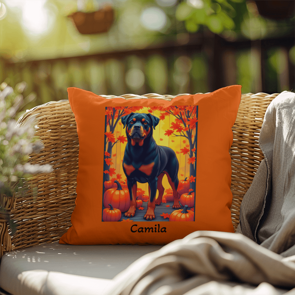 Black and Mahogany Rottweiler pillow, durable indoor outdoor personalized cushion for Rottie fans - MySisterIsASurvivor