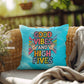 "Good Vibes And High Fives" indoor/outdoor pillow, mental health support cushion for self-care and anxiety relief.