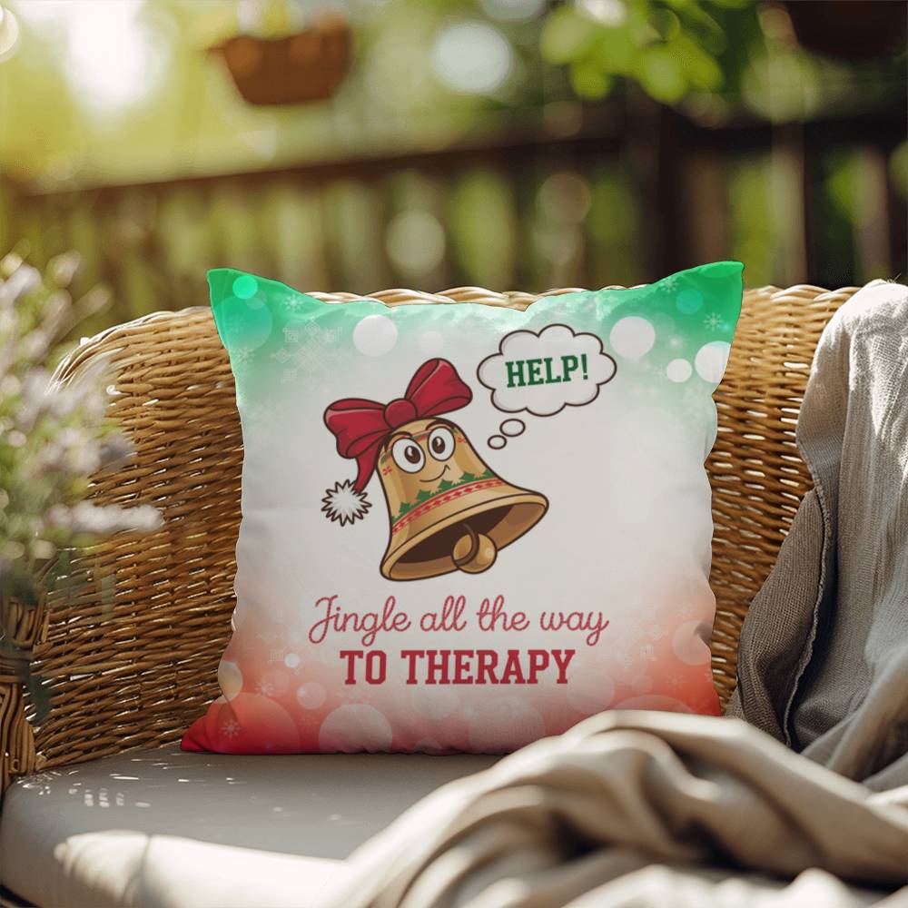 Jingle All the Way to Therapy Throw Pillow - Christmas humor mental health home décor pillow