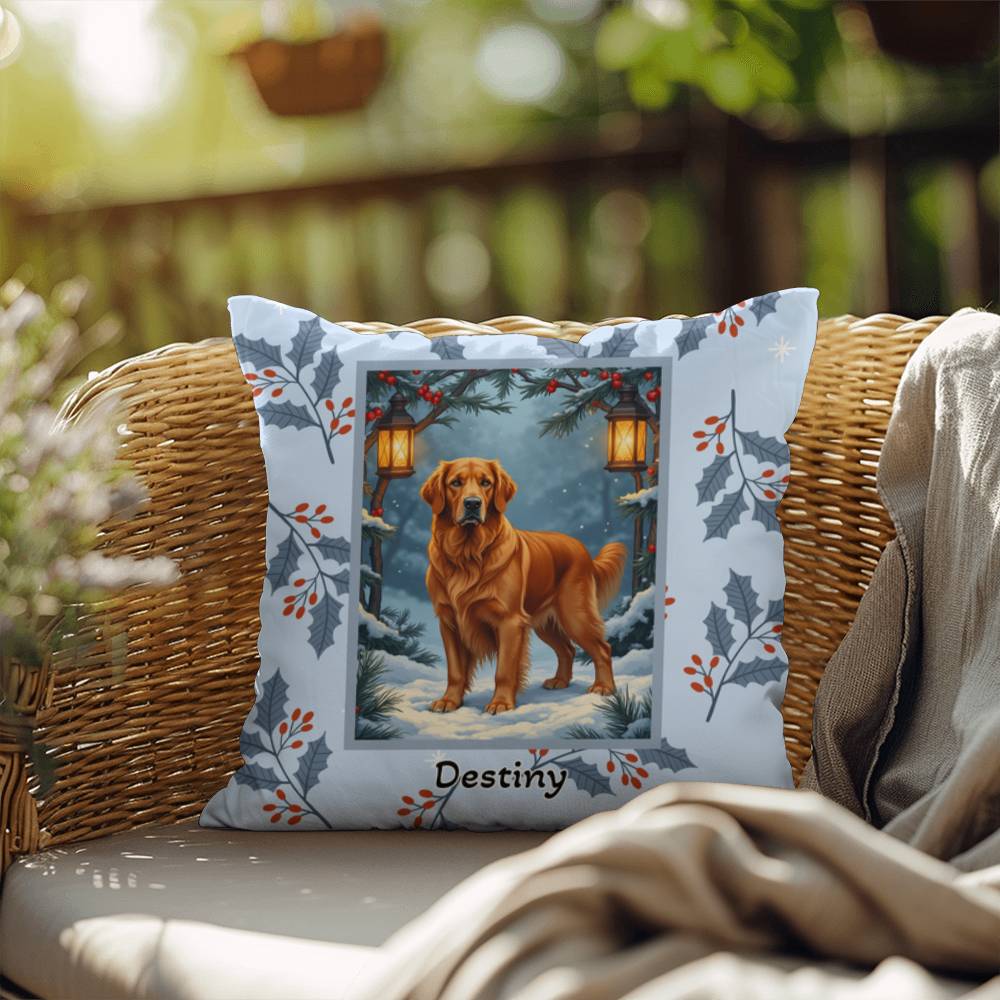 Golden Retriever Dark Golden Pillow - Personalized Retriever throw pillow, winter dog home accent