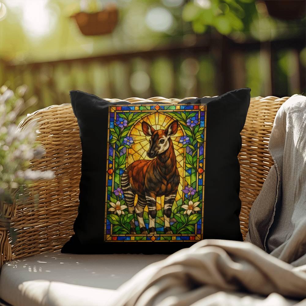 Shop our premium okapi stained glass style throw pillow from MySisterIsASurvivor.