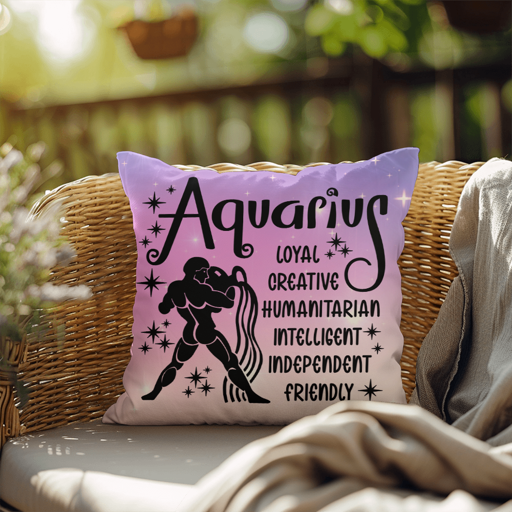 Aquarius Indoor/Outdoor Pillow – Zodiac Astrology Decor, Boho Accent for Home & Patio