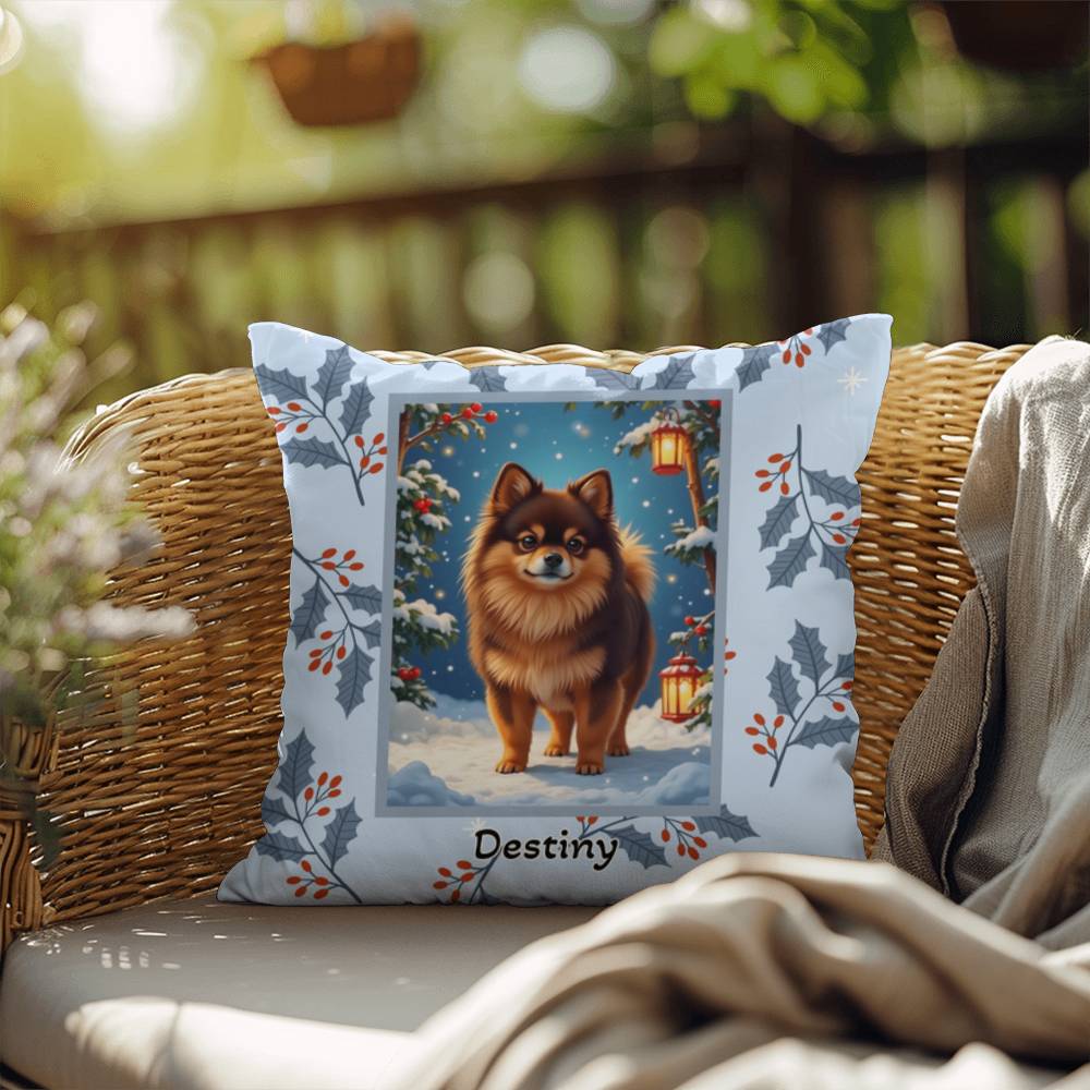 Pomeranian Chocolate & Tan Pillow - Winter Pom pillow, festive dog lover throw, indoor accent decor